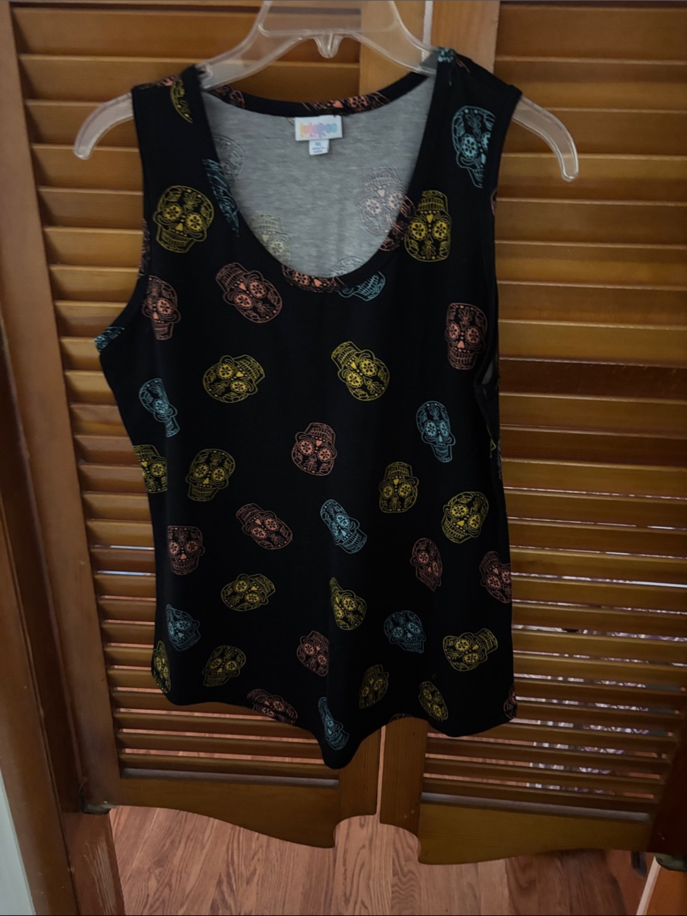 LuLaRoe Black Tank Top with Multicolor Sugar Skull Print